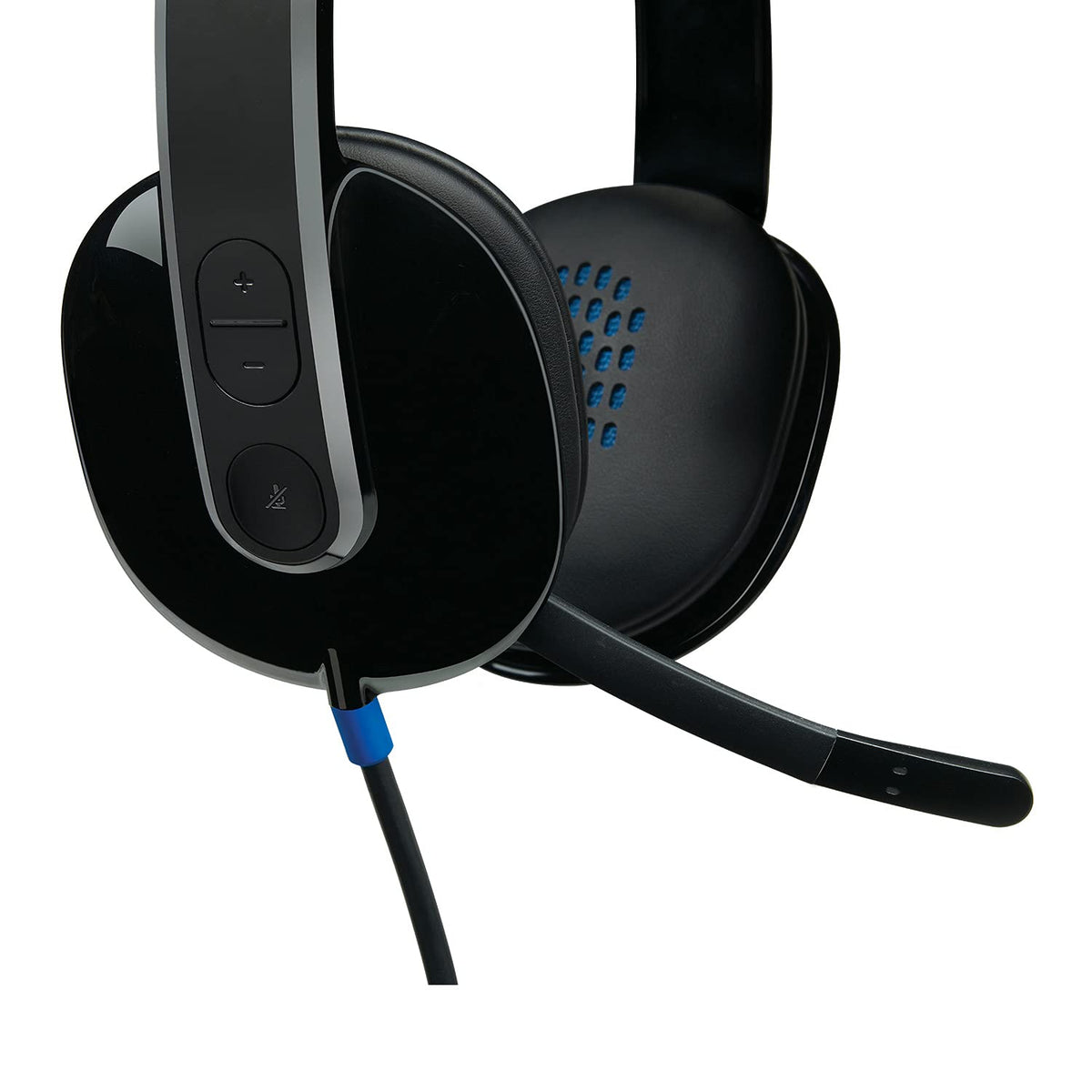 Black gaming headset with microphone on a white background