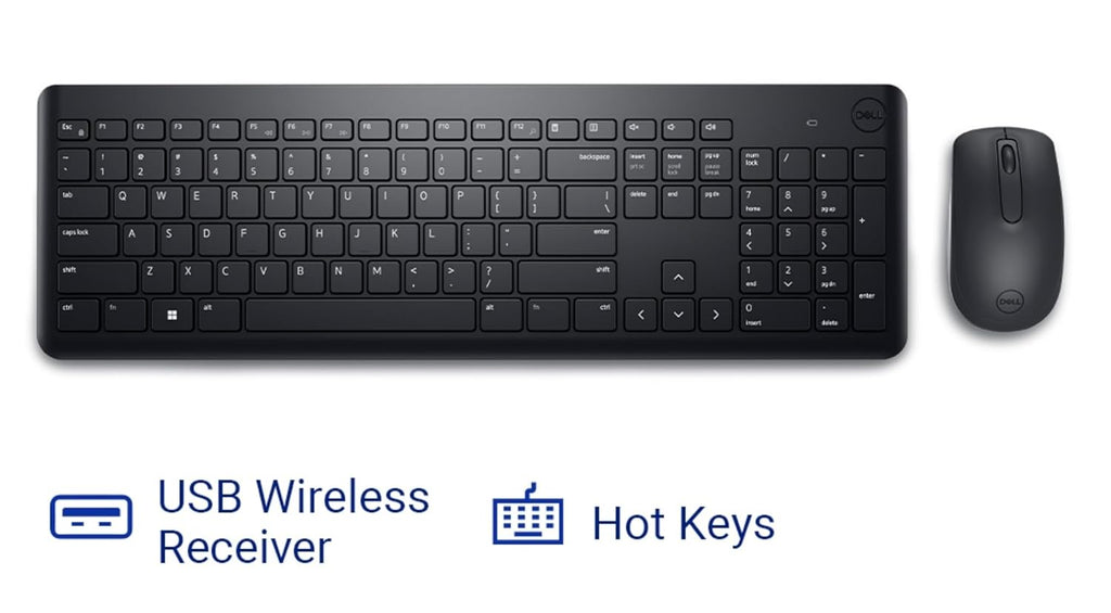 Dell KM3322W USB Wireless Spill-Resistant Keyboard and Mouse Combo - Black