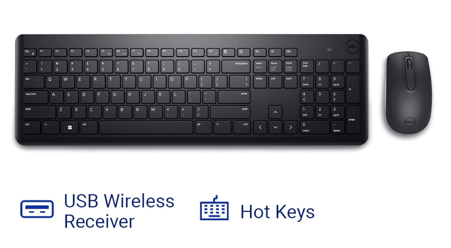 Dell KM3322W USB Wireless Spill-Resistant Keyboard and Mouse Combo - Black