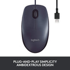Logitech computer mouse with USB cable on a white background