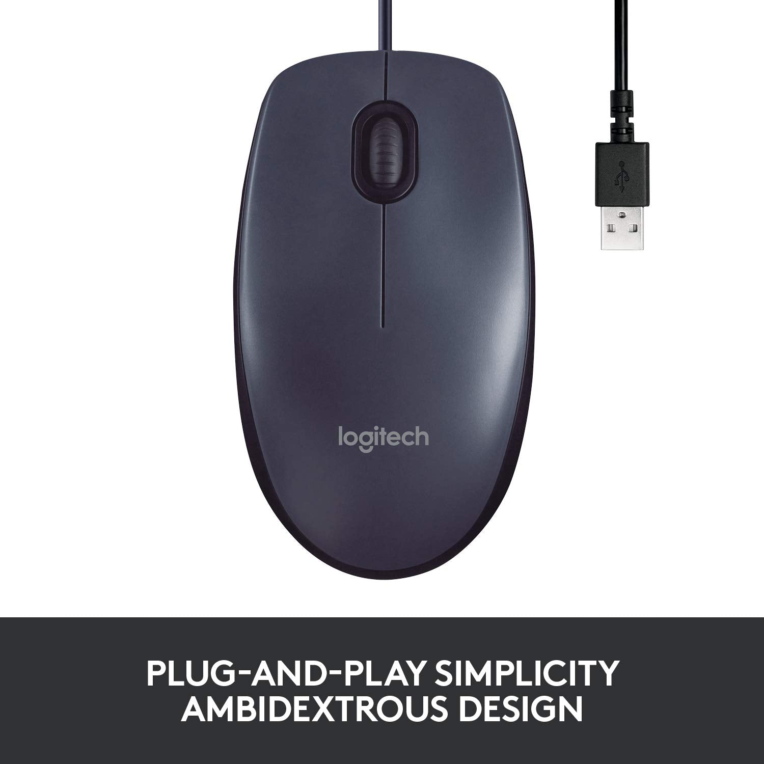 Logitech computer mouse with USB cable on a white background