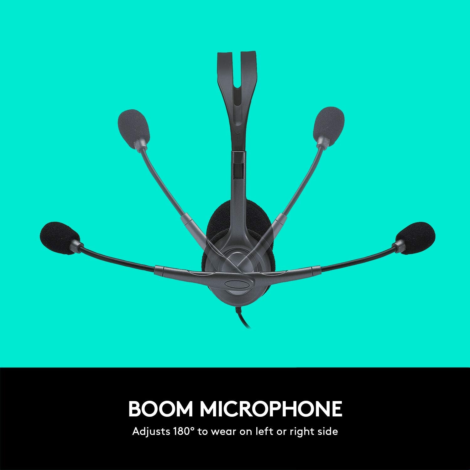 Boom microphone with multiple microphones on a teal background