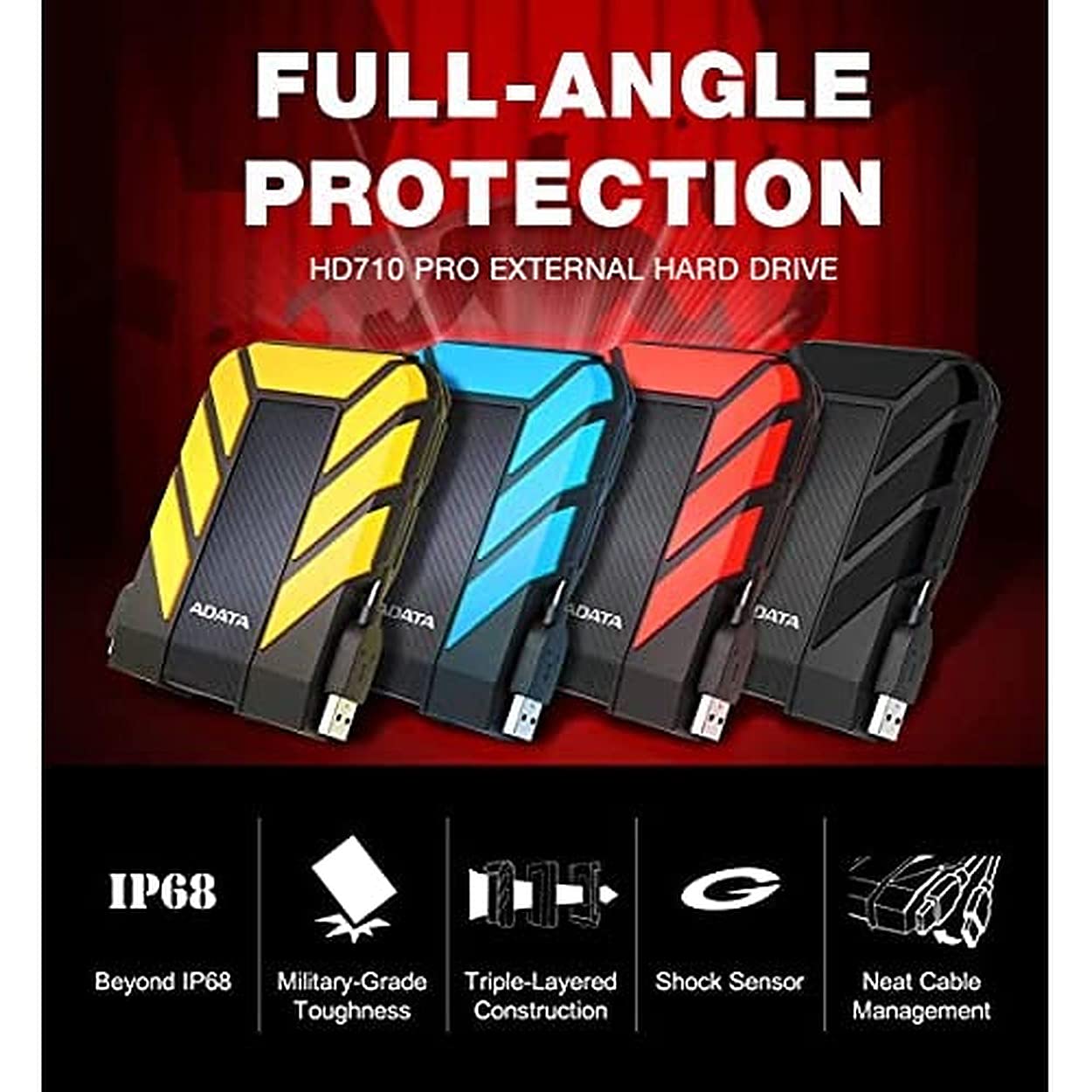 ADATA HD710 Pro 4TB USB SATA III USB 3.1 External Portable Shockproof Hard Disk Drive - Black