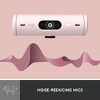 Logitech webcam with noise-reducing mics on a pink background
