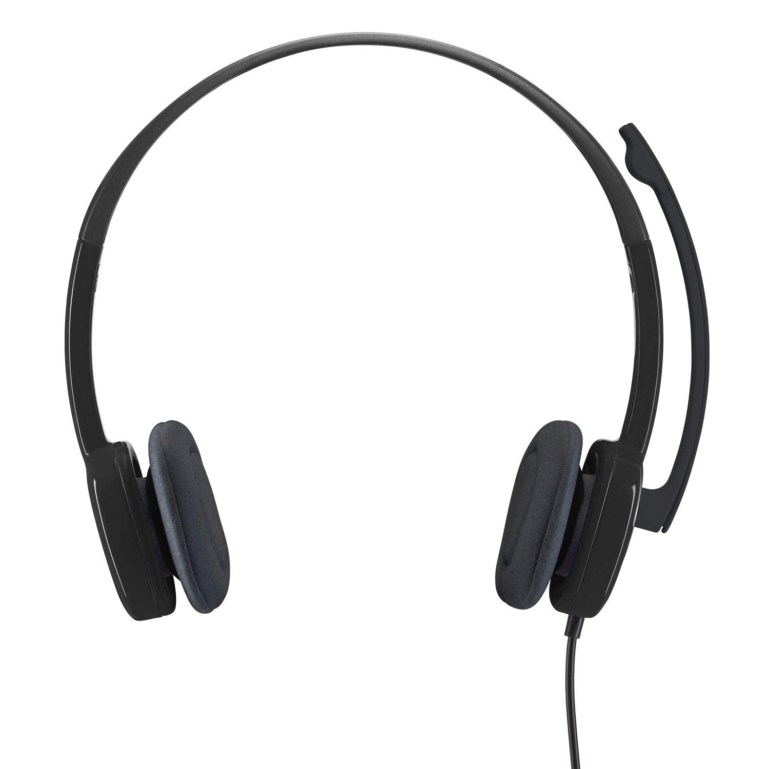 Black headset with a microphone on a white background