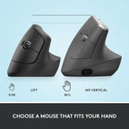 Logitech Ergo Series Lift Vertical Bluetooth Wireless 4000 DPI Optical Mouse - Graphite