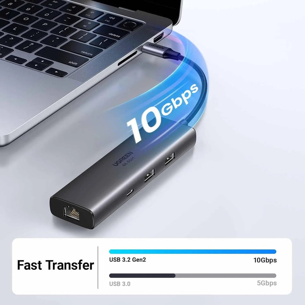 UGREEN 6-in-1 Multifunctional USB-C Hub HDMI 2 USB-A 3.2 1 USB 3.2 C RJ45 100W PD Ethernet Dock Multi Port (45000)