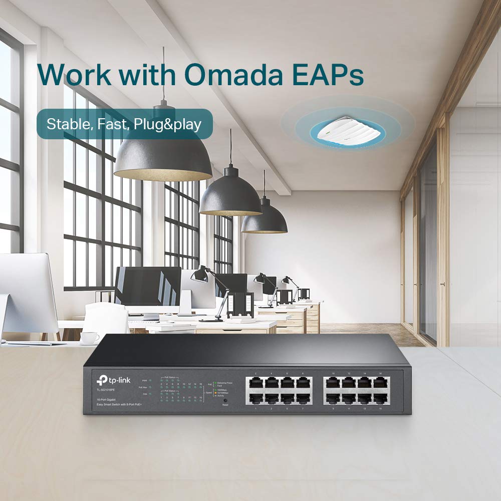TP-Link TL-SG1016PE 16 Port Easy Smart PoE Switch with 8-Port PoE+