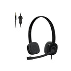 Black headset with microphone on a white background