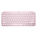 A Logitech wireless keyboard in a light pastel pink color, shown from a top-down perspective on a solid white background.