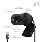 Logitech BRIO 100 USB-A 1080p FHD Webcam with Privacy Shutter and Built-in Mic - Graphite