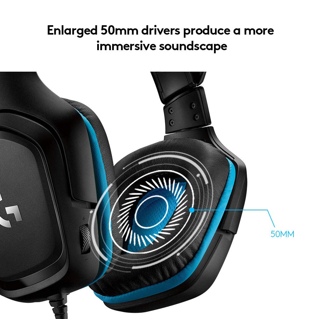 Logitech G431 7.1 Surround Sound Wired Gaming Headset with Boom Microphone - Black