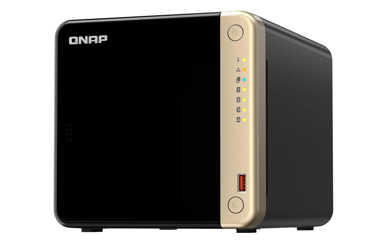 QNAP network storage device on a white background