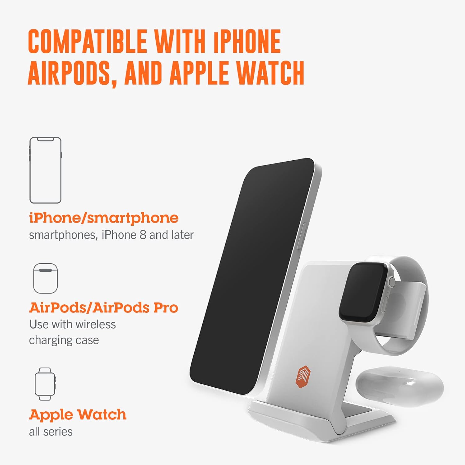 STM ChargeTree Swing 3-in-1 Wireless Charger Station – Qi-Certified Charger for iPhone, Android, AirPods & Apple Watch with Nightstand Mode Swing Arm – USB-C Cable Included, Black