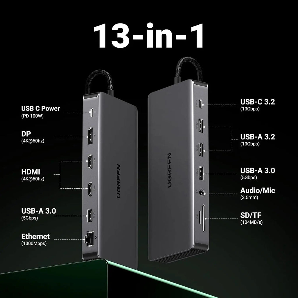 UGREEN 13-in-1 USB-C Hub Triple Display Docking Station 4K HDMI DP 100W PD 10Gbps Ethernet SD TF MacBook Windows 15978