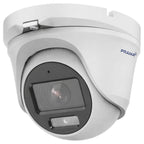 A white dome security camera with a dark gray lens cover and the PRAMA brand name printed in blue on the side, shown against a plain white background.
