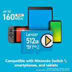 Lexar 512GB PLAY micro SD Card, UHS-I, C10, U3, V30, A2, Full HD, 4K, Up to 205/140 MB/s microSDXC Memory Card, Expanded Storage for Nintendo-Switch 1, Gaming, Smartphones, Tablets (LMSPLAY512G-BNSNU)