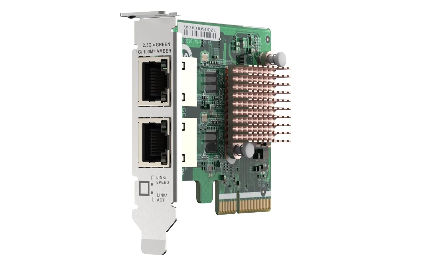 A 10/100 Mbps green 16-port EtherChannel multi-port card with a silver metal bracket and a gold PCI Express connector, shown on a white background.