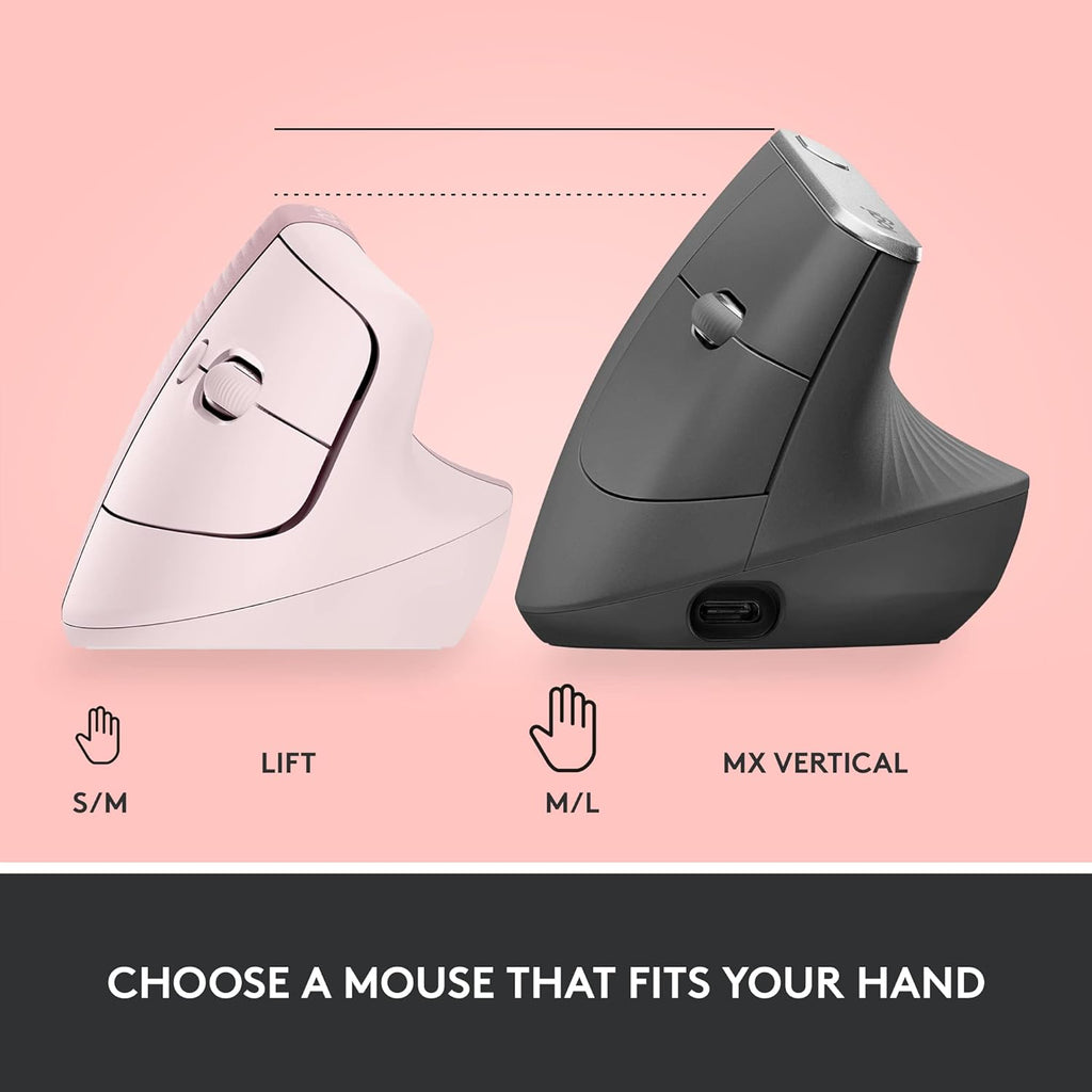 Logitech Ergo Series Lift Vertical Bluetooth Wireless 4000 DPI Optical Mouse - Rose