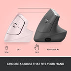 Logitech Ergo Series Lift Vertical Bluetooth Wireless 4000 DPI Optical Mouse - Rose