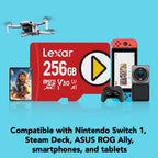 Lexar 256GB Play microSDXC Memory Card, UHS-I, C10, U3, V30, A2, Full-HD & 4K Video, Up to 205/140 MB/s, Expanded Storage for Nintendo-Switch, Gaming Devices, Smartphones, Tablets (LMSPLAY256G-BNSNU)
