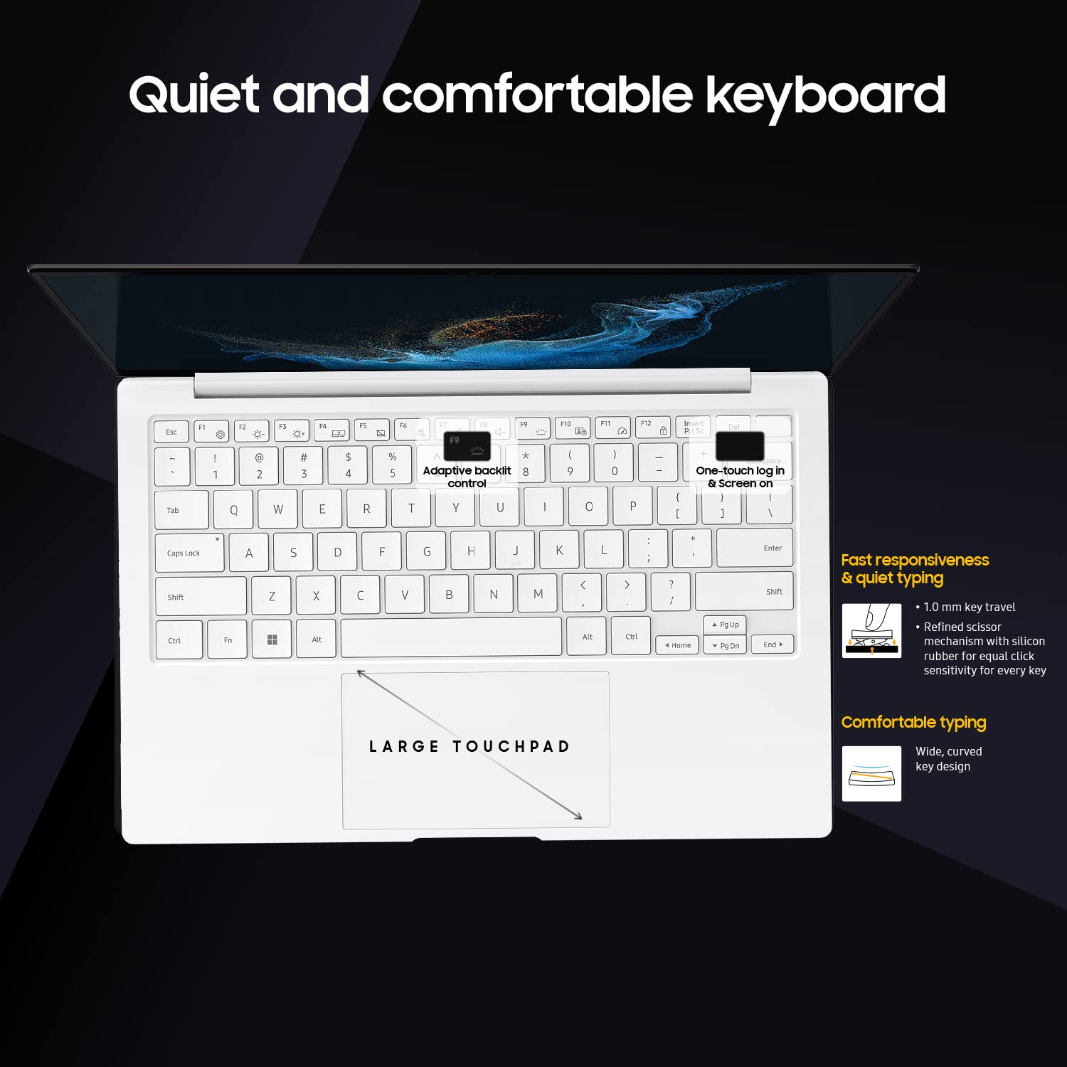 White keyboard with text highlighting features on a dark background