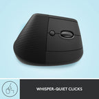Logitech Ergo Series Lift Vertical Bluetooth Wireless 4000 DPI Optical Mouse - Graphite