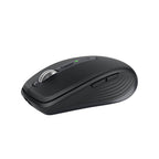 A black wireless computer mouse with a silver scroll wheel and a small green LED indicator light, shown on a plain white background.