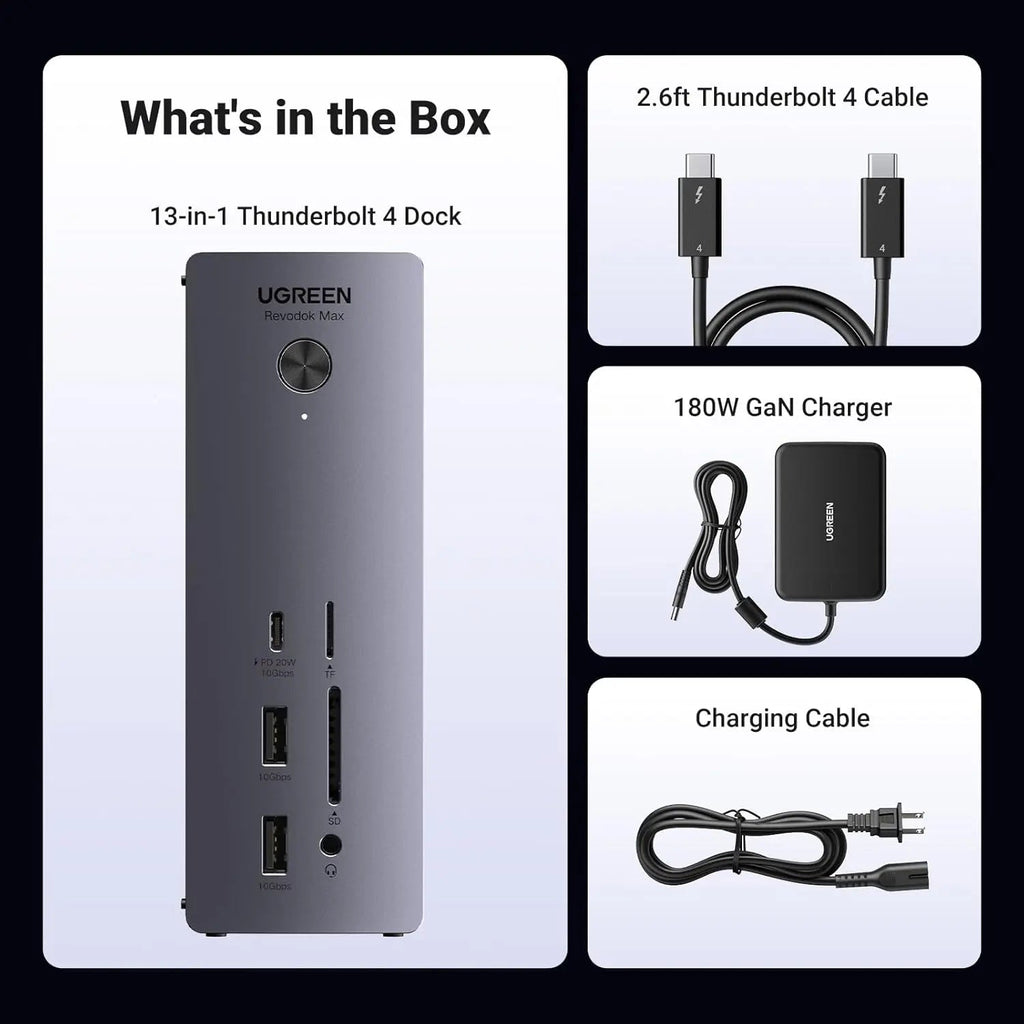 UGREEN Revodok Max 213 Thunderbolt 4 Dock 13-in-1 40Gbps Dual 4K 60Hz 8K 90W Charging 2.5GbE SD/TF MacBook Windows (25054)