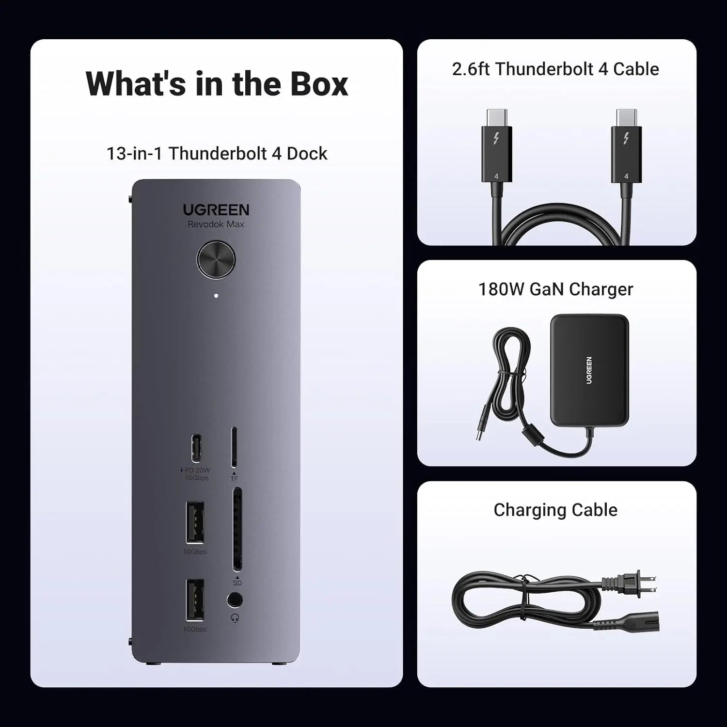 UGREEN Revodok Max 213 Thunderbolt 4 Dock 13-in-1 40Gbps Dual 4K 60Hz 8K 90W Charging 2.5GbE SD/TF MacBook Windows (25054)