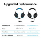 Logitech G431 7.1 Surround Sound Wired Gaming Headset with Boom Microphone - Black