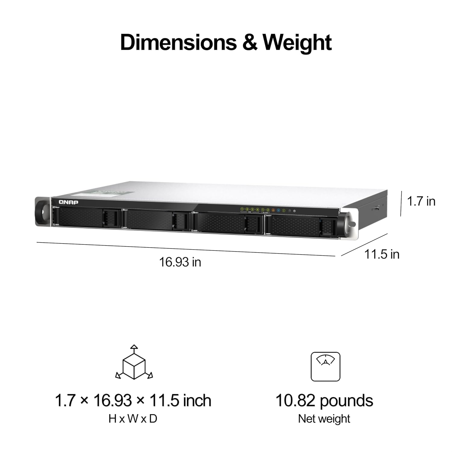Dimensions and weight diagram for a CNETR rack server, showing the server with labeled measurements of 16.93 inches wide, 11.
