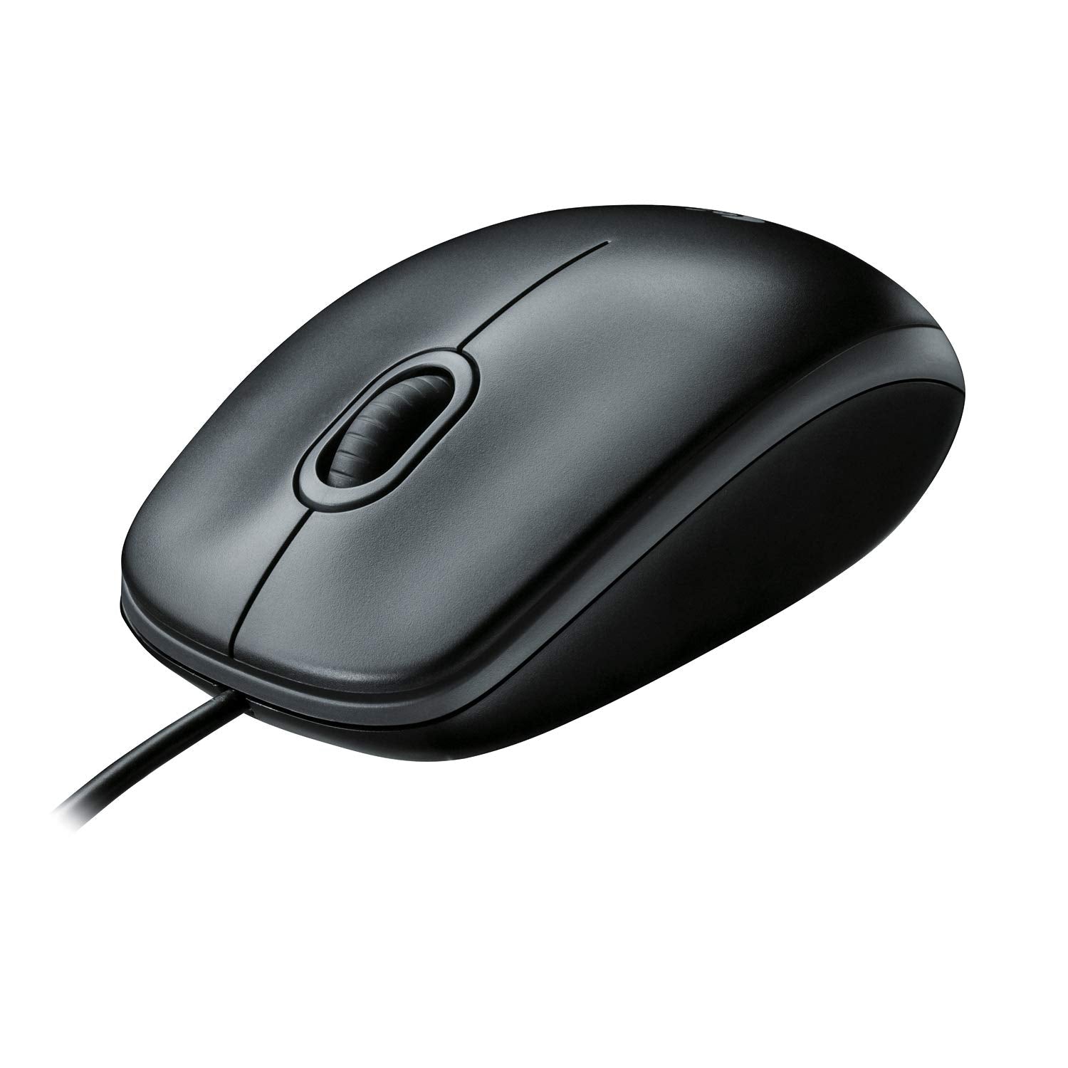Black computer mouse on a white background