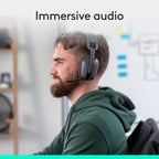 Man wearing a headset with 'Immersive audio' text above him