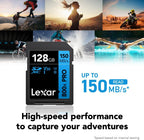 Lexar  High-Performance 800x PRO SD Card, UHS-I, C10, U3, V30, 4K, Up to 150MB/s Read SDXC Memory Card, for Point-and-Shoot & Mid-Range DSLR Cameras, HD Camcorders (LSD0800P128G-BNNNU)