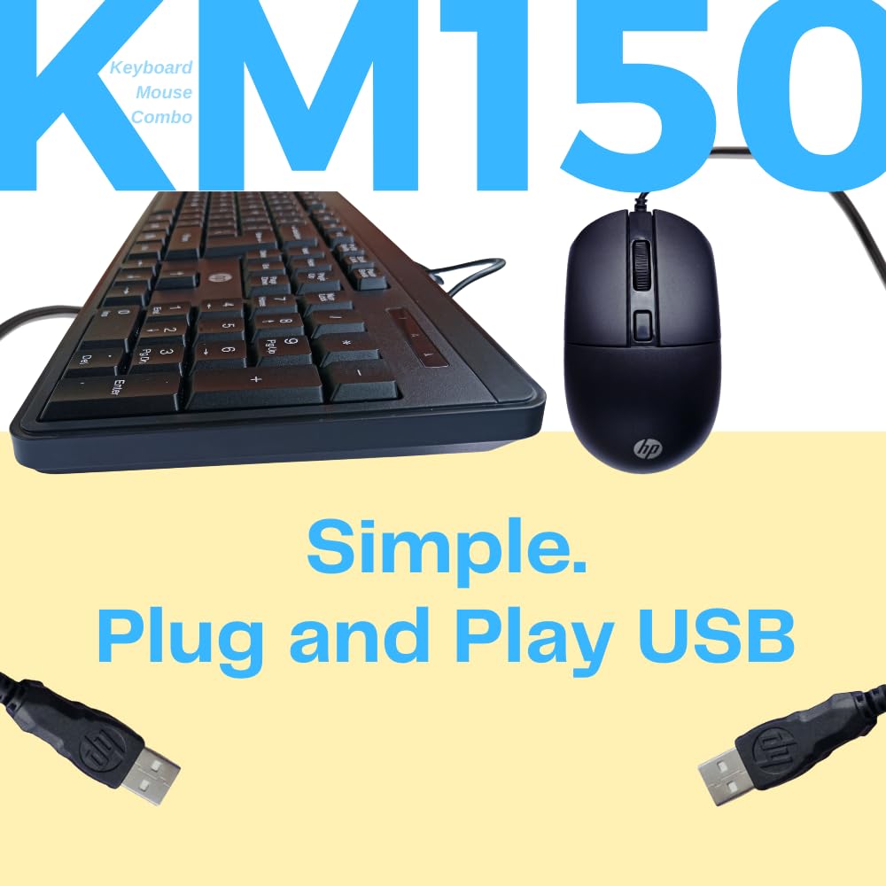 HP KM150 Wired Keyboard and Mouse Combo Full-Size Keyboard