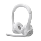 White Bluetooth headset on a white background