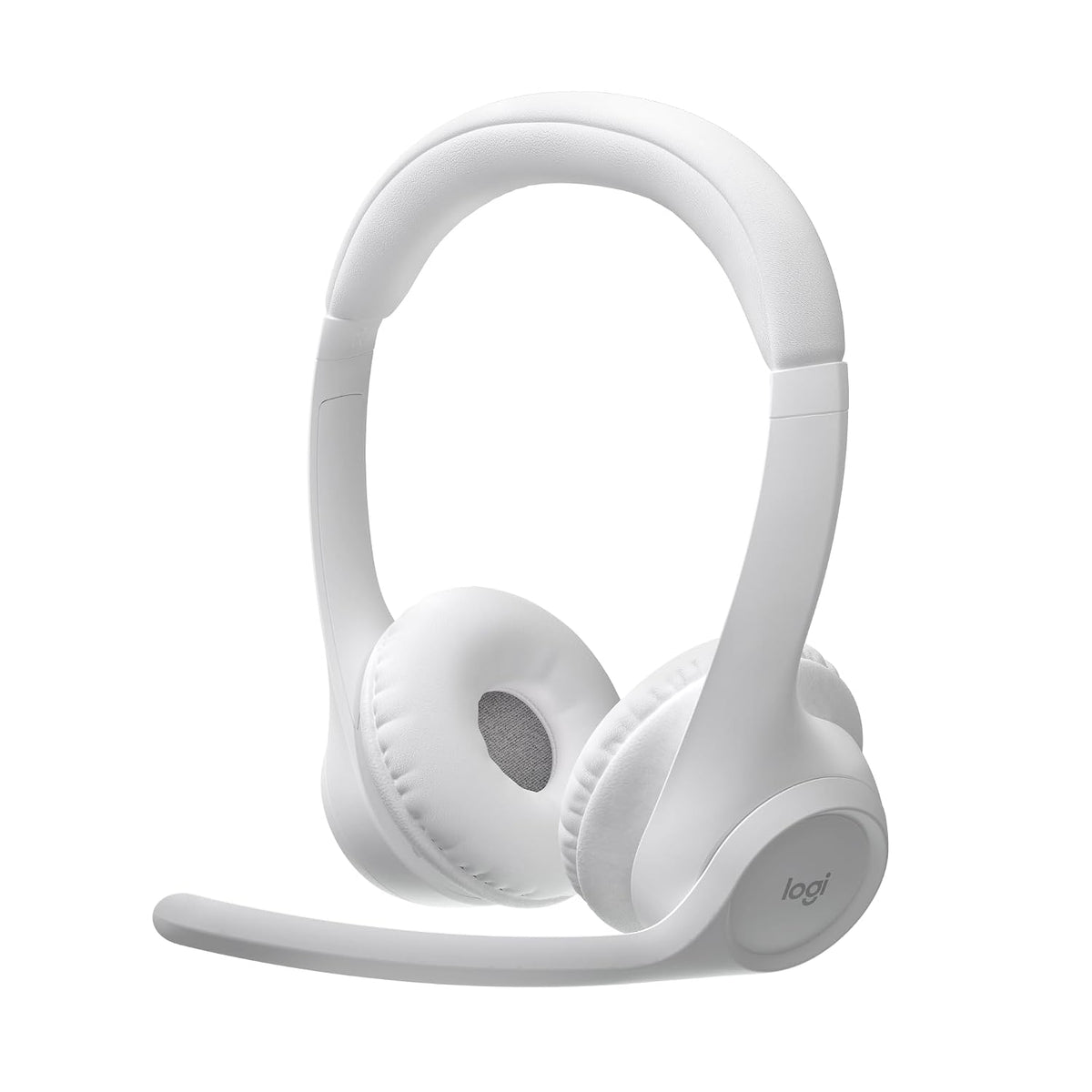 White Bluetooth headset on a white background
