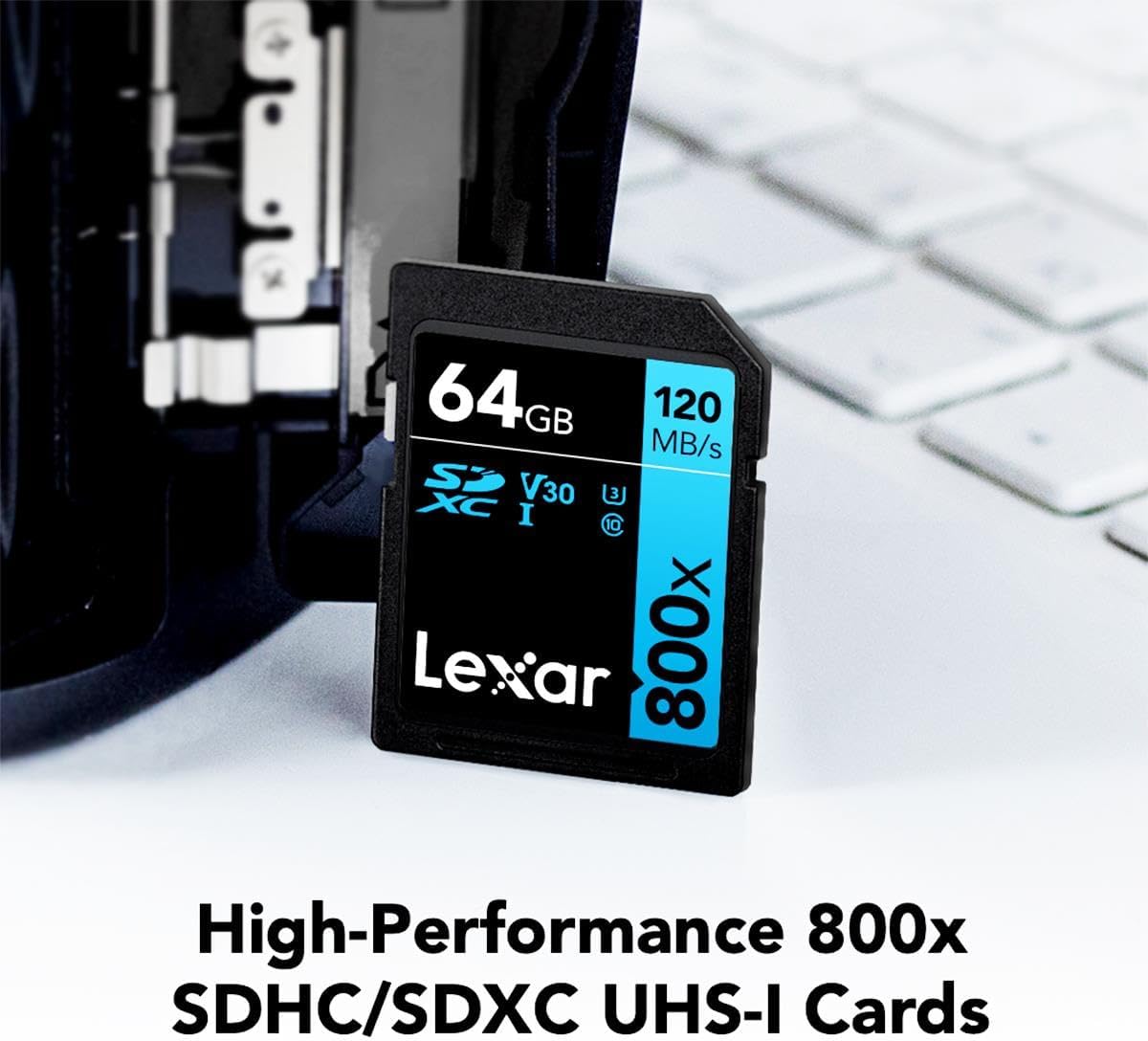 Lexar  High-Performance 800x PRO SD Card, UHS-I, C10, U3, V30, 4K, Up to 150MB/s Read SDXC Memory Card, for Point-and-Shoot & Mid-Range DSLR Cameras, HD Camcorders (LSD0800P128G-BNNNU)