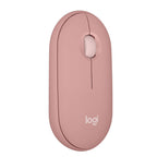Pink computer mouse with Logitech logo on a white background