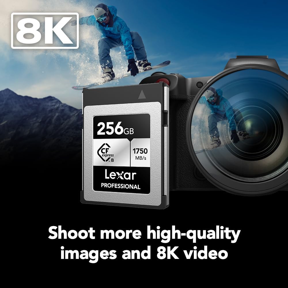 Lexar Professional CFexpress Type B Silver Series Memory Card, for Photographers, Videographers, Up to 1750/1300 MB/s, 8K Video (LCXEXSL128G-RNENG)