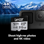 Lexar Professional Silver Plus microSDXC Memory Card w/SD Adapter, UHS-I, C10, U3, V30, Full-HD & 4K Video, Up to 205/150 MB/s Read/Write, for Videographers, Gamers