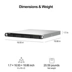 Technical dimension diagram of a silver and black server rack on a white background, showing its measurements (16.93 x 18.