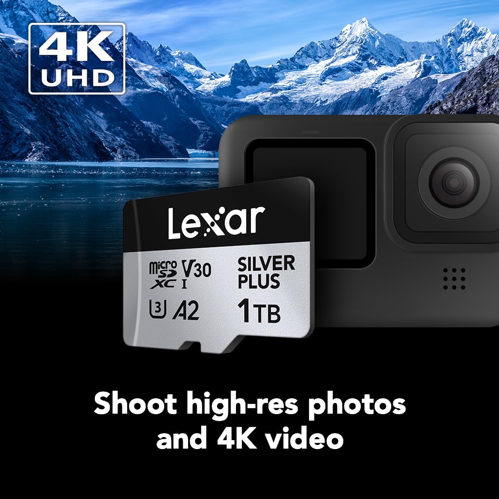 Lexar Professional Silver Plus microSDXC Memory Card w/SD Adapter, UHS-I, C10, U3, V30, Full-HD & 4K Video, Up to 205/150 MB/s Read/Write, for Videographers, Gamers