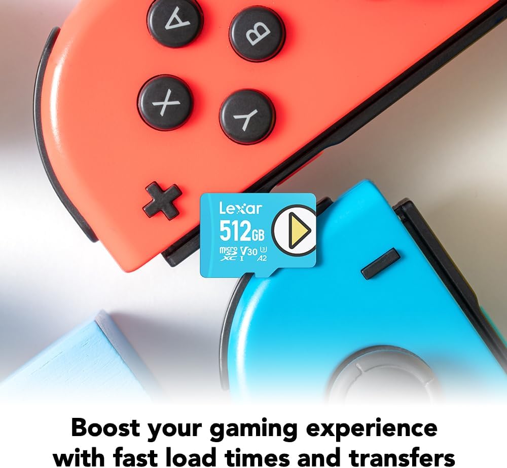 Lexar 512GB PLAY micro SD Card, UHS-I, C10, U3, V30, A2, Full HD, 4K, Up to 205/140 MB/s microSDXC Memory Card, Expanded Storage for Nintendo-Switch 1, Gaming, Smartphones, Tablets (LMSPLAY512G-BNSNU)
