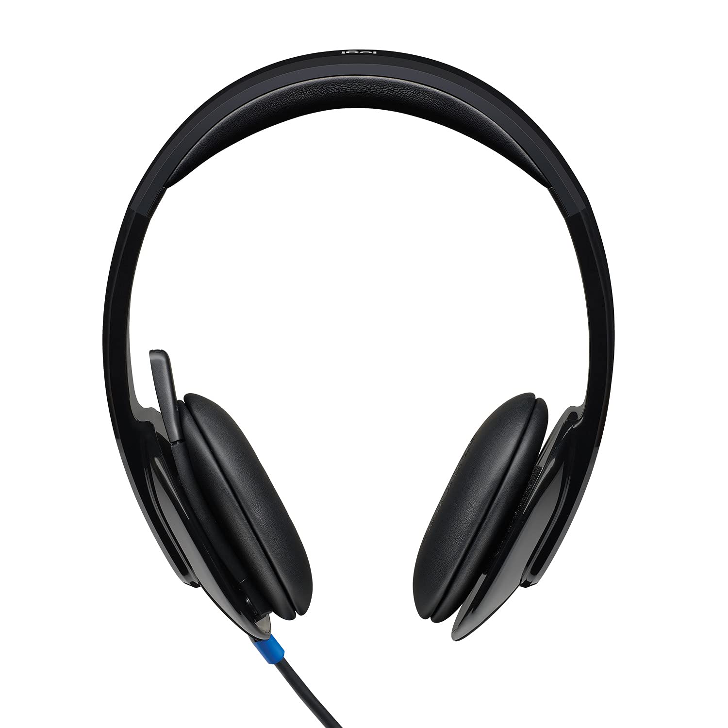 Black headphones with a visible brand logo on a white background