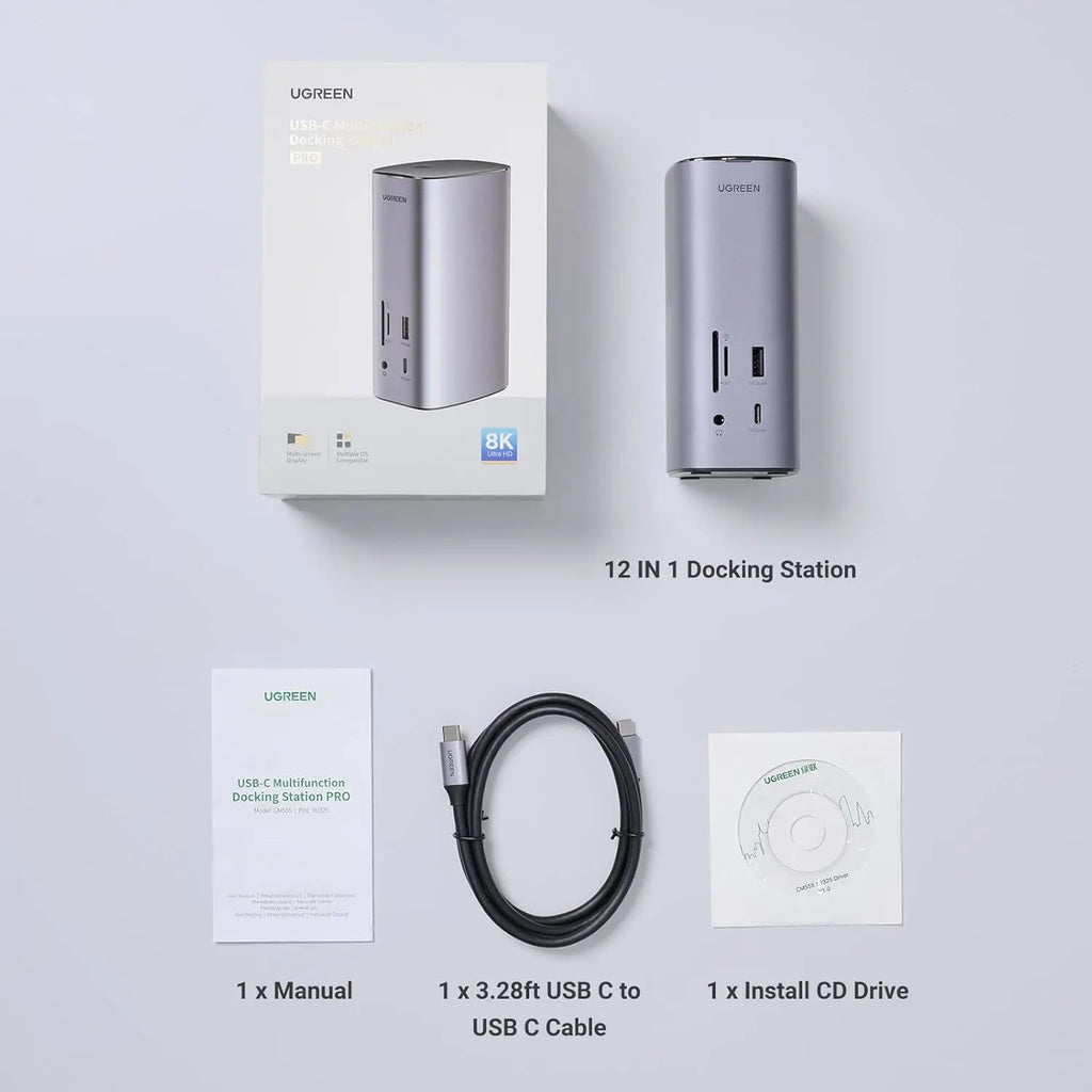 UGREEN 13-in-1 USB-C PD Docking Station HDMI DP 4K 60Hz 8K Triple Display 10Gbps USB-C USB-A 100W Ethernet SD/TF (90325)