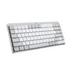 Logitech wireless keyboard in a minimalist white and light gray color scheme, shown from a three-quarters angle on a solid white background.