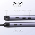 UGREEN 7-in-1 Multi-Functional Adapter 4K 60Hz HDMI Gigabit Ethernet 2 USB 3.0 100W PD SD/TF MacBook Dell Surface (60515)