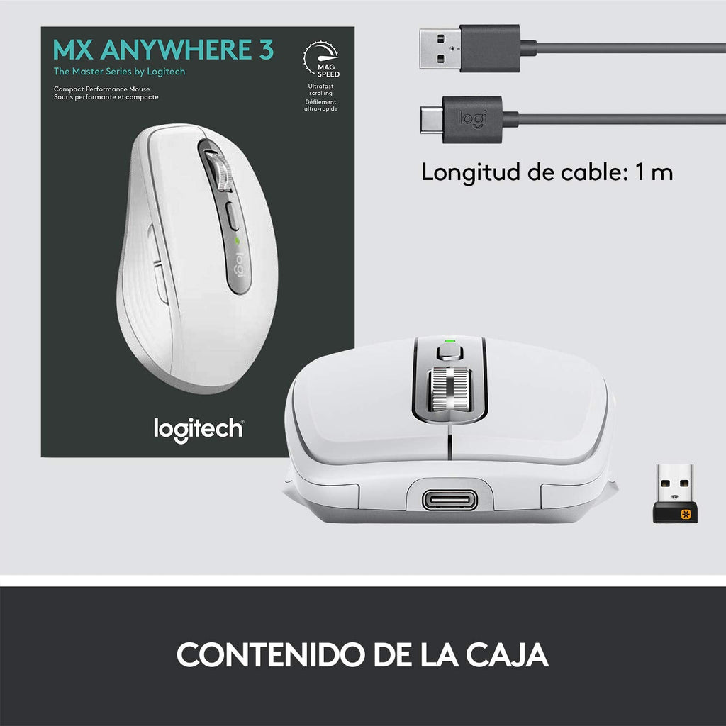Logitech MX Anywhere 3 USB-C Bluetooth 4000DPI Compact Wireless Mouse - White